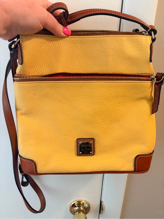 Dooney & Bourke Handbags - Dooney & Bourke Pebble Grain Leather Crossbody Bag Yellow Dandelion Tan Trim
